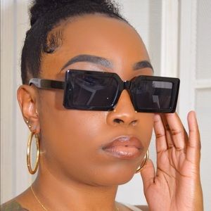 Hot Girl Rectangular Acrylic Sunglasses (Black)